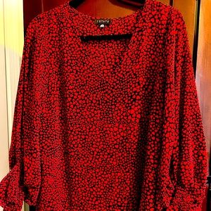 Red heart, billowing sleeves, v neck blouse.  Beautiful fit.